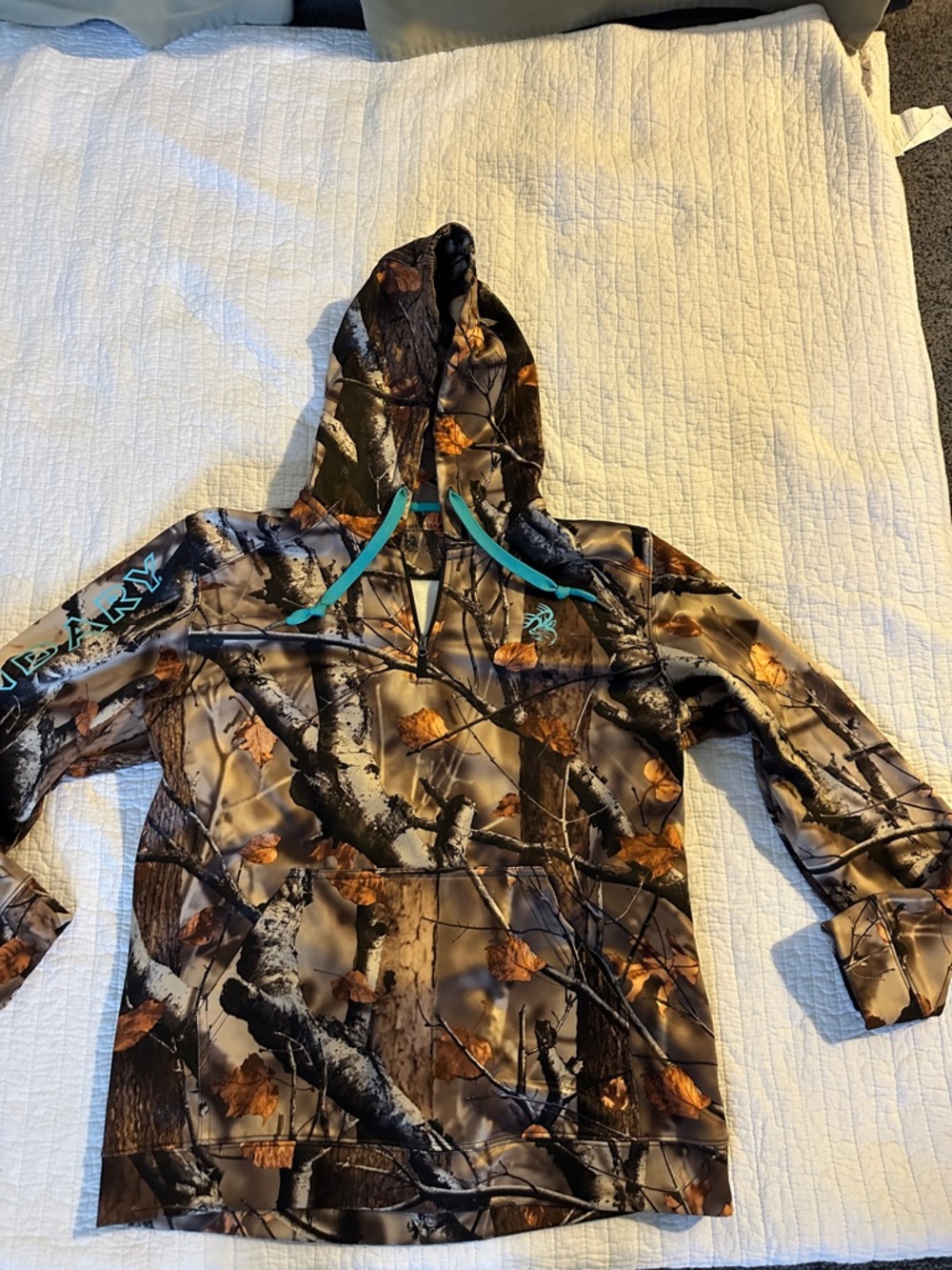 Legendary Whitetails Camo Pullover Hoodie with Teal Drawcords